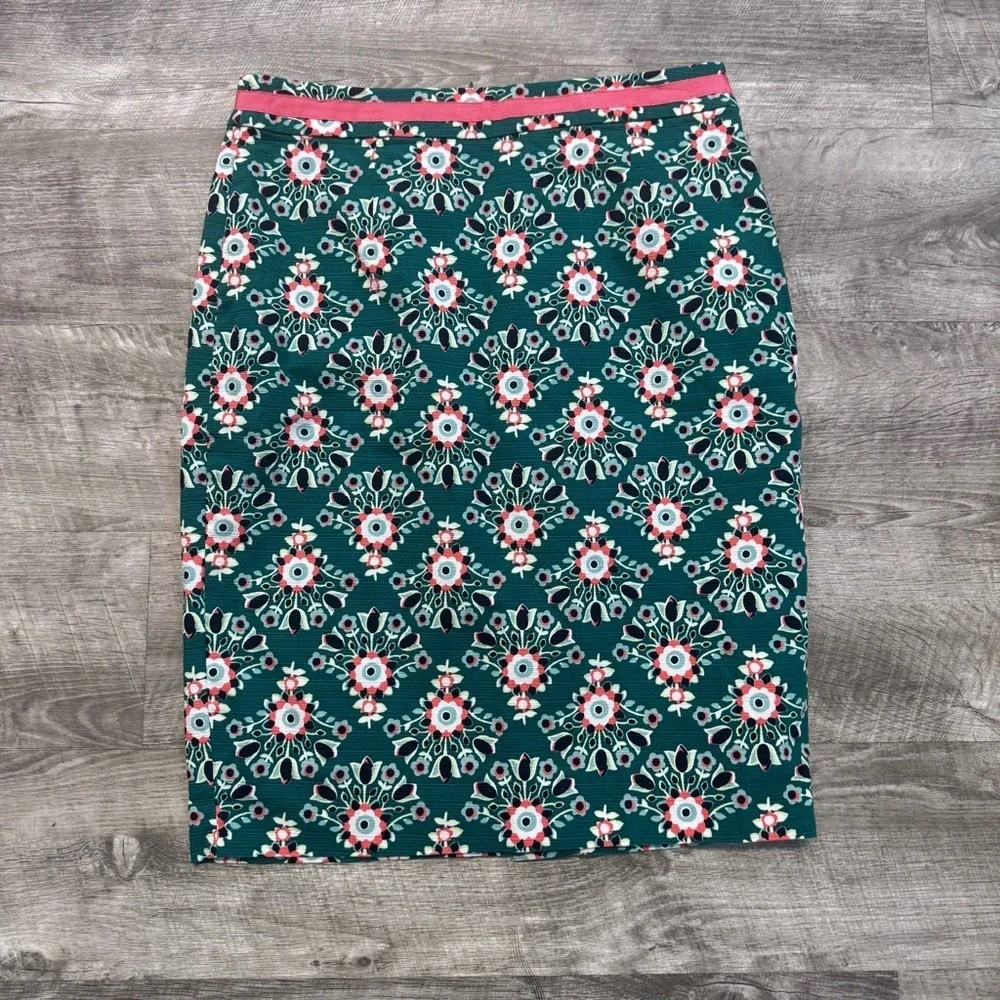 Boden Green Floral Pencil Skirt Lined Womens Petites Sz. 6P